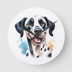 Happy Dalmatian Dog Pet Round Clock
