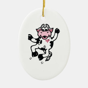 Happy Dancing Cow Ceramic Ornament