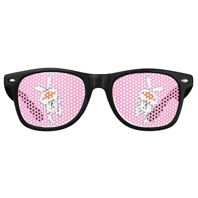 Happy Dancing Cute Cartoon White Rabbit Bunny Retro Sunglasses (Front)