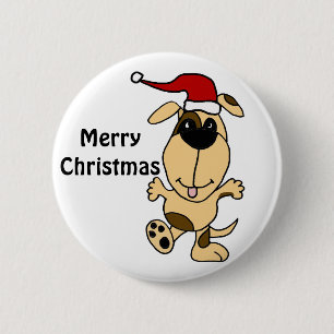 Happy Dancing Dog in Santa Hat Christmas Cartoon 2 Inch Round Button