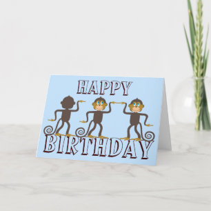 Happy dancing monkeys blue birthday card