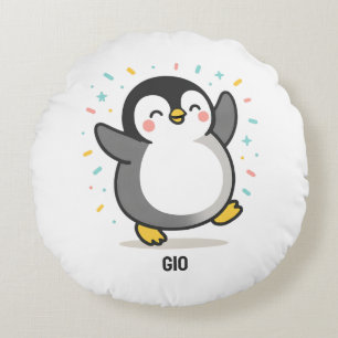 happy dancing Penguin Custom Kids Illustration Round Pillow