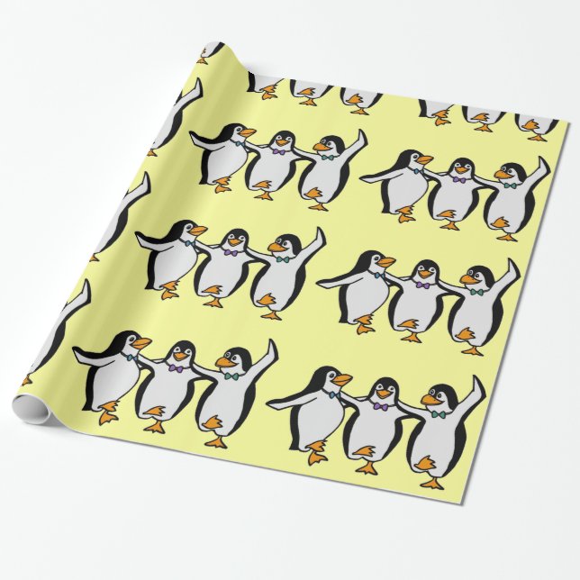 Happy Dancing Penguins Birthday Party Wrapping Paper (Unrolled)