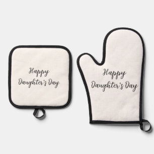Happy daughters day si.ple minimal add name text t oven mitt & pot holder set