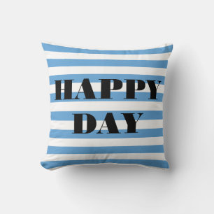 Happy Day Blue And White Striped Throw Pillow