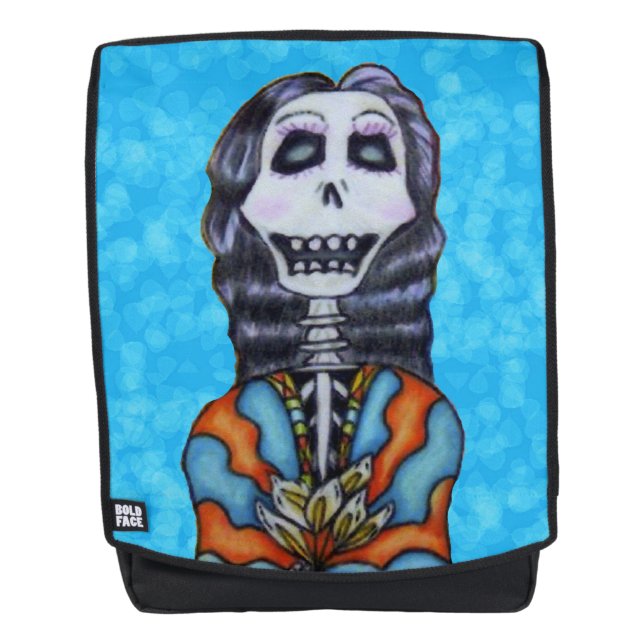 Happy Day of Dead Colourful Lady Skeleton Flowers Backpack (Front)