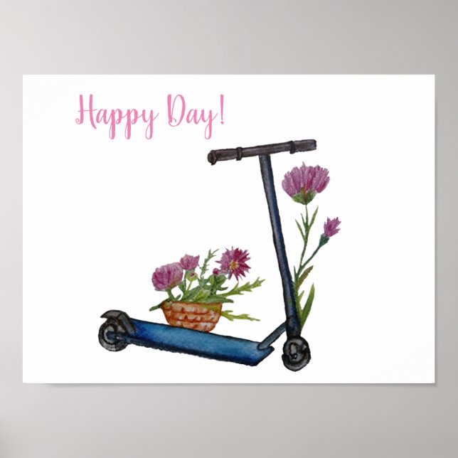 Happy Day Poster, Watercolor Art Drawing Poster (Front)