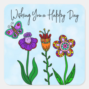 Happy Day Pretty Flowers Square Sticker