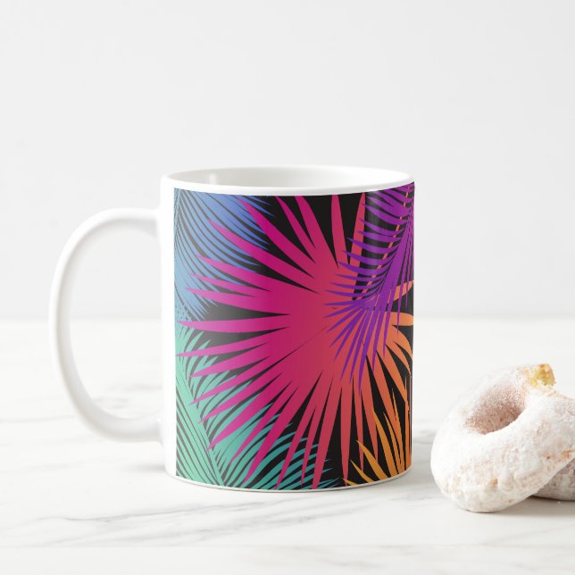 Happy Day Travel Tropical palm tree leaves Jungle Coffee Mug (With Donut)