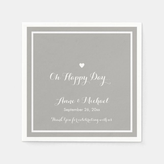 Happy Day Wedding grey reception party Napkin (Front)