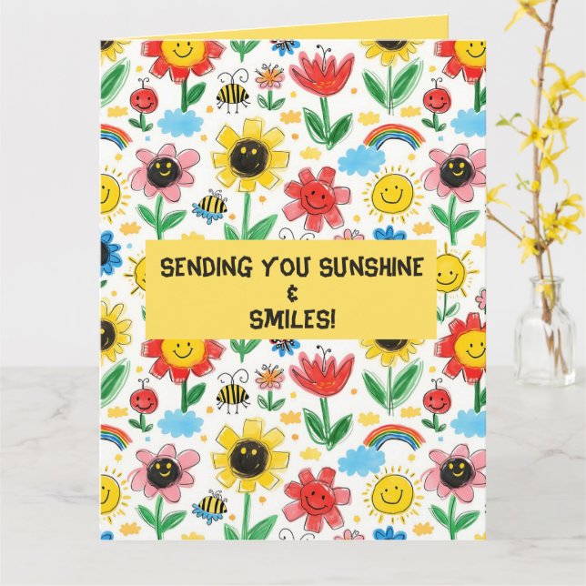 Happy Days - Cheerful Flower and Friends Pattern Card (Yellow Flower)