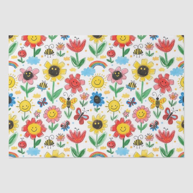 Happy Days - Cheerful Flower and Friends Pattern Tissue Paper (Front)