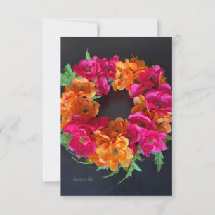 Happy Days - Pink & Orange Floral Wreath  Card