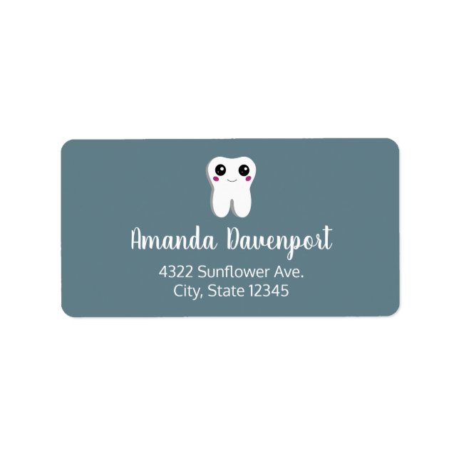 Happy Dental Tooth Smiling Cute Drawing Label (Front)