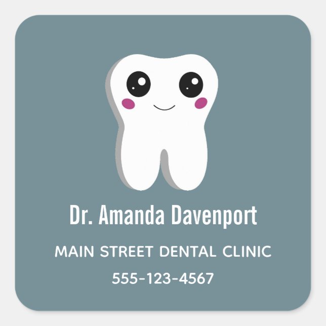 Happy Dental Tooth Smiling Cute Drawing Square Sticker (Front)