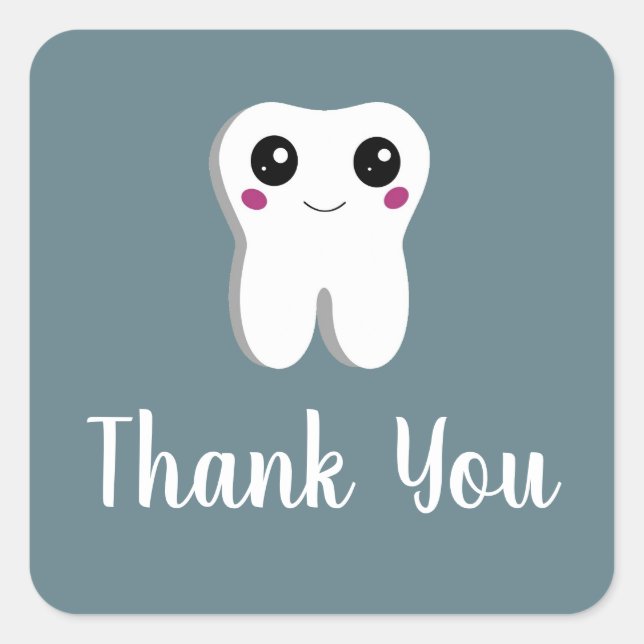 Happy Dental Tooth Smiling Cute Drawing Square Sticker (Front)