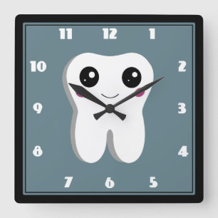 Happy Dental Tooth Smiling Cute Drawing Square Wall Clock