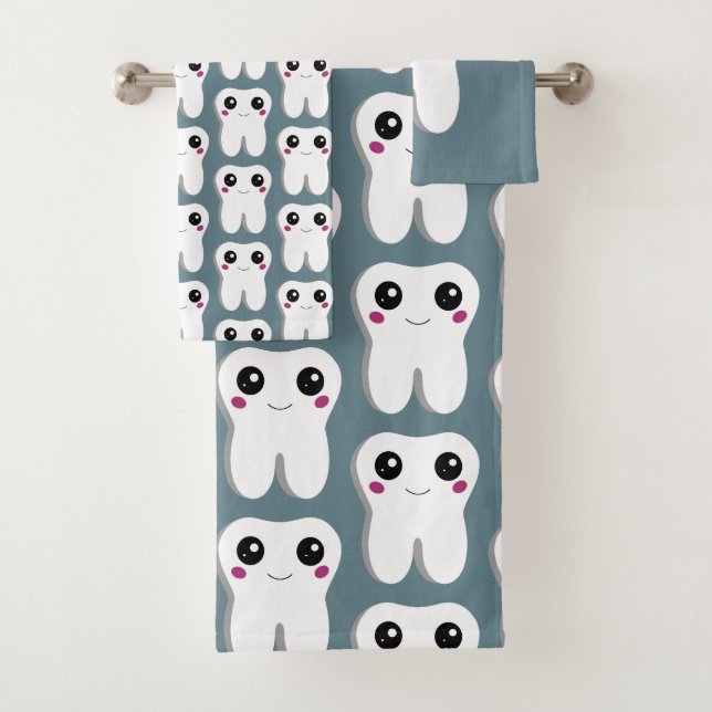 Happy Dental Tooth Smiling Cute Pattern Bath Towel Set (Insitu)