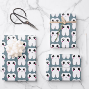 Happy Dental Tooth Smiling Cute Pattern Wrapping Paper Sheet