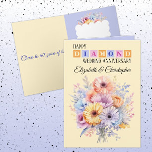 Happy Diamond Anniversary names flowers peach Card