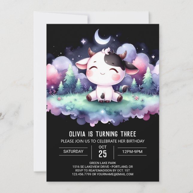 Happy Digital Cow Birthday Invitation (Front)