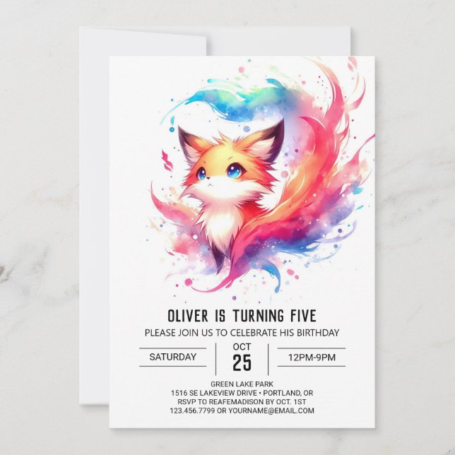 Happy Digital Fox Birthday Invitation (Front)