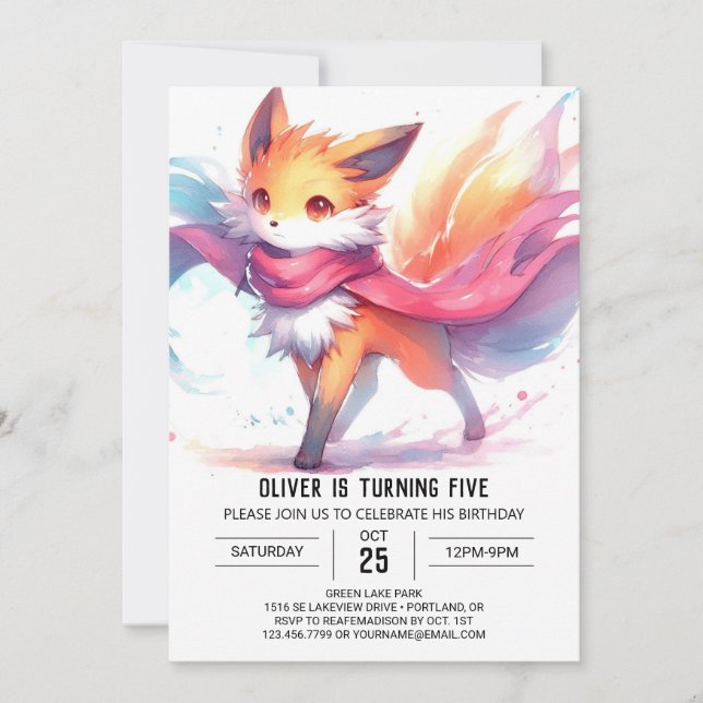 Happy Digital Fox Birthday Invitation (Front)
