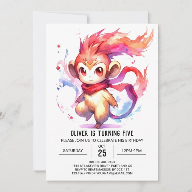 Happy Digital Monkey Birthday Invitation (Front)