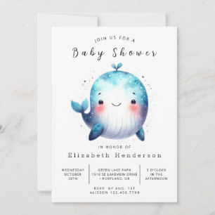 Happy Digital Whale Baby Shower Invitation