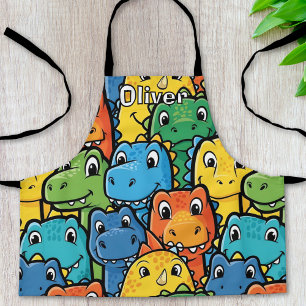 Happy Dinosaur Faces Crowded Pattern Apron