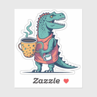 Happy Dinosaur Holding a Cup of Coffee