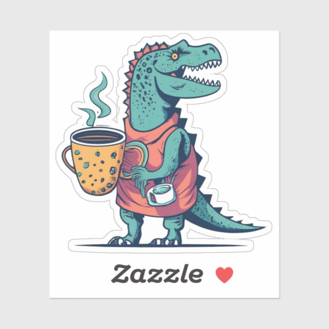 Happy Dinosaur Holding a Cup of Coffee (Sheet)