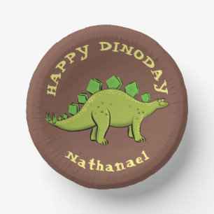 Happy dinosaur stegosaurus cartoon paper plate