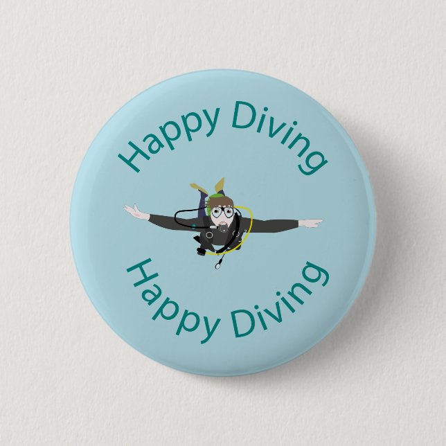 Happy diving 2 inch round button (Front)
