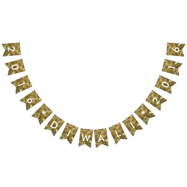 Happy Diwali 2016 Gold White Glitter Lights Party Bunting Flags (All)