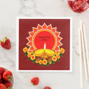 Happy Diwali 20xx Add Year or Text Marigolds Napkin