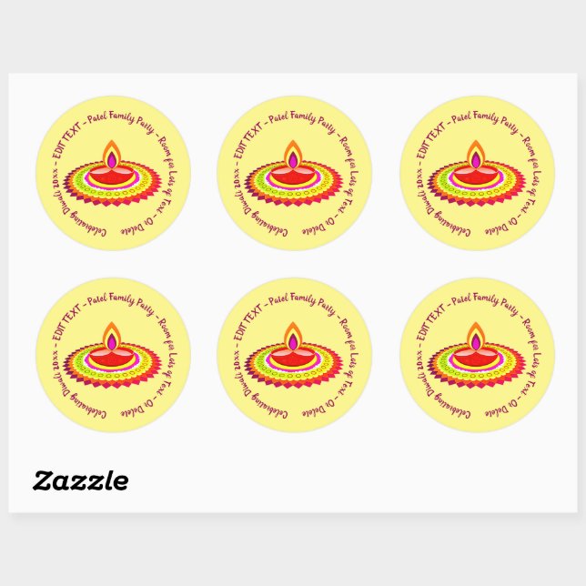 Happy Diwali 20xx Add Year Text Yellow Purple  Squ Classic Round Sticker (Sheet)
