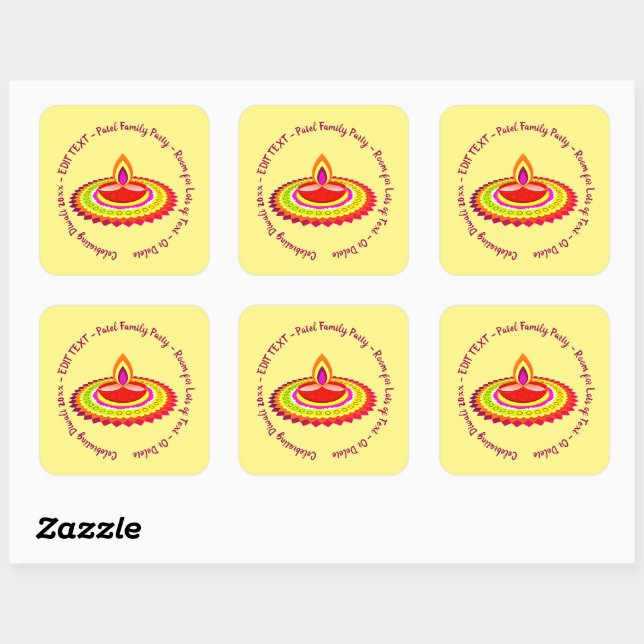Happy Diwali 20xx Add Year Text Yellow Purple  Square Sticker (Sheet)