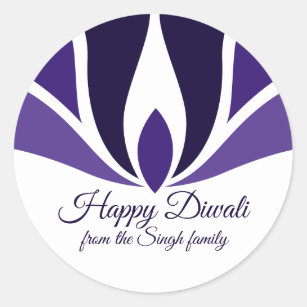 Happy Diwali Beautiful Purple Custom Family Classic Round Sticker