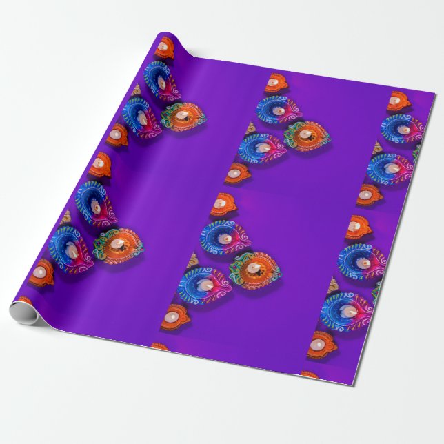 happy Diwali colourful purple and other colours de Wrapping Paper (Unrolled)