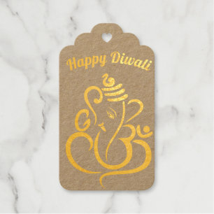 Happy Diwali, custom texts, gold / maroon Gift Tags