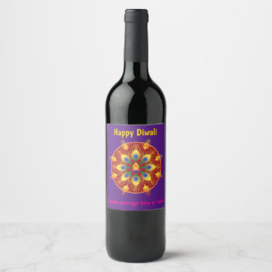 Happy Diwali, custom texts, purple / maroon Wine Label