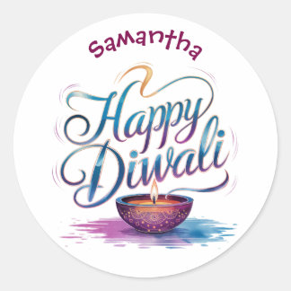 Happy Diwali customisable white Classic Round Sticker