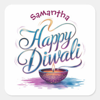 Happy Diwali customisable white Square Sticker