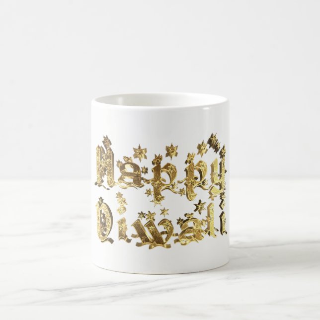 Happy Diwali Decorative Stars Typography Gold Coffee Mug (Center)