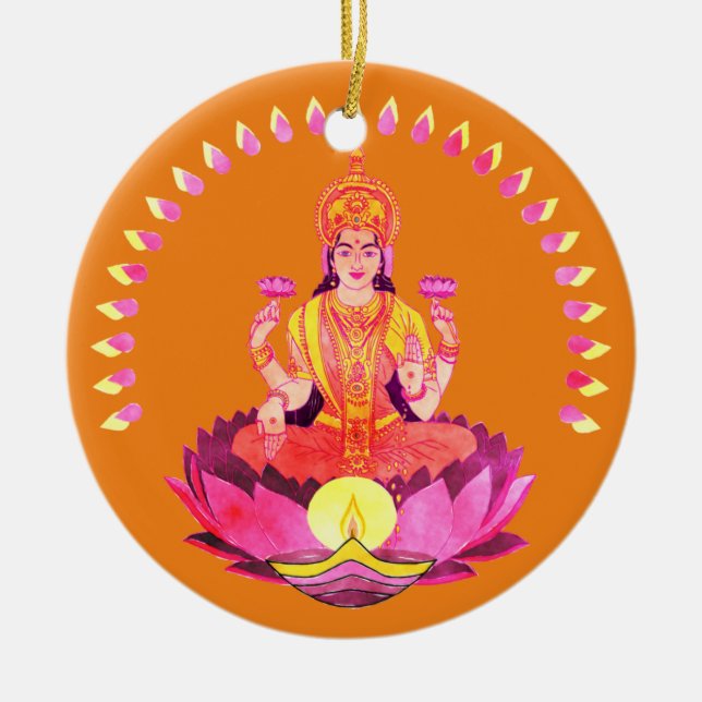 Happy Diwali - Deepalavi Lakshmi Goddess 1 Ceramic Ornament (Front)