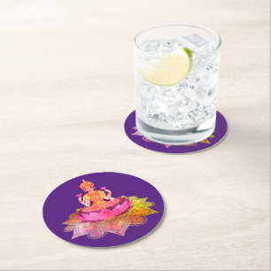 Happy Diwali - Deepalavi Lakshmi Goddess 4 Round Paper Coaster