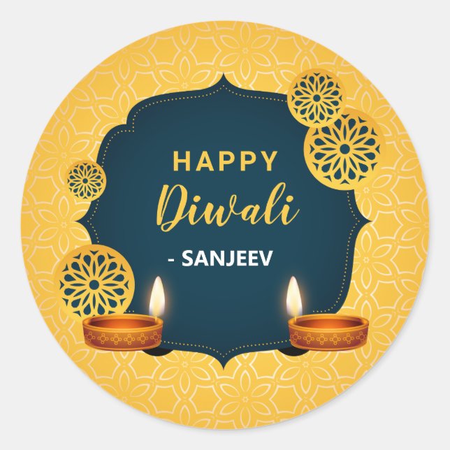 Happy Diwali / Deepavali Stickers - Indian Gold (Front)