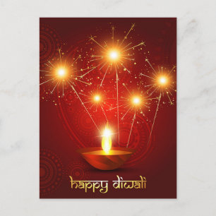 Happy Diwali Diya Festival of Light Firework  Holiday Postcard