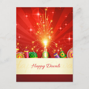Happy Diwali Diya Firework Festival of Light Holiday Postcard